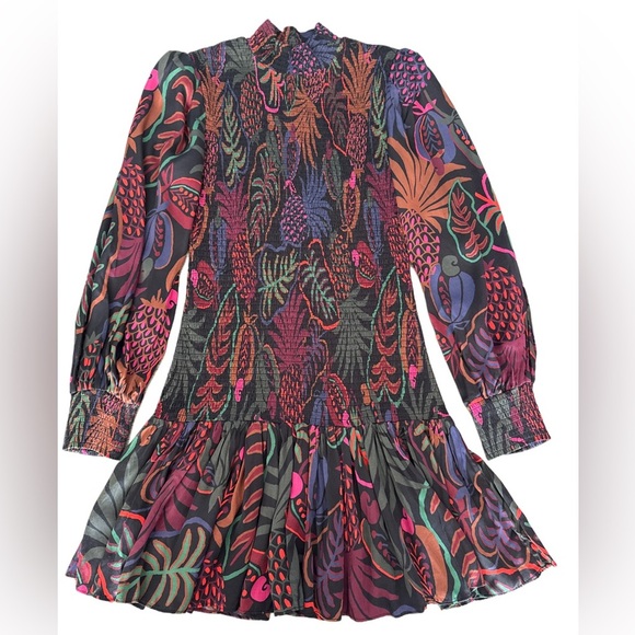 FARM RIO Frutis Dream Long‎ Sleeve Minidress Size Small - Picture 1 of 16